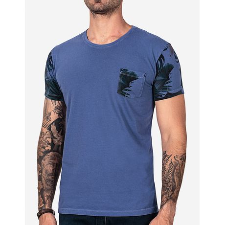 T-SHIRT AZUL MANGA TROPICAL 102163-Azul-M